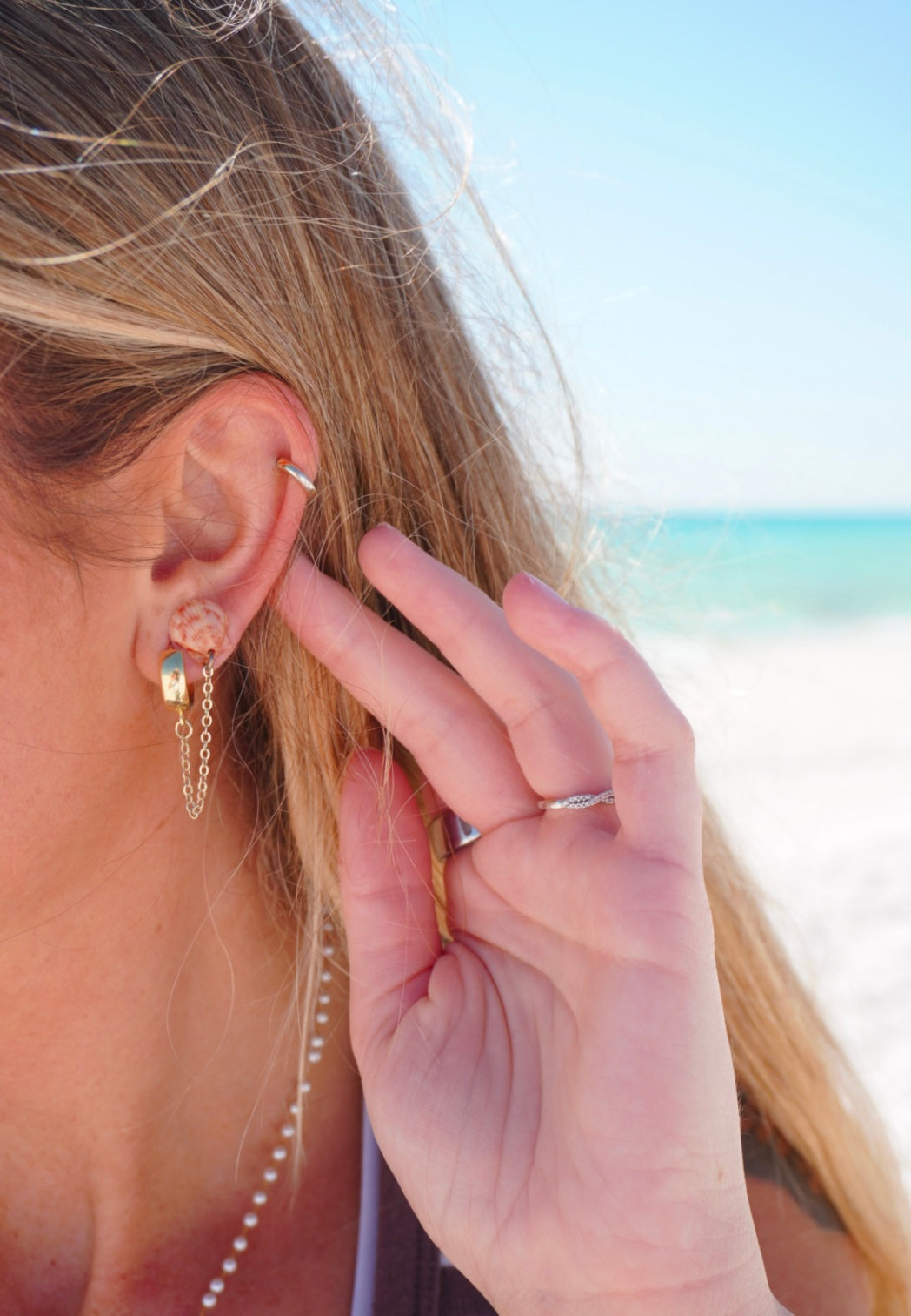 Mini Shell Gold Hoop Double Earring