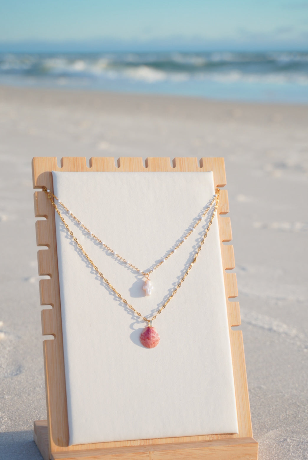 Double-Layered Pearl Cross & Seashell Necklace